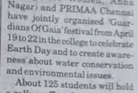 Newspaper clipping: ACCW and PRIMAA organise the Guardians of Gaia festival, 19–22 April 2022