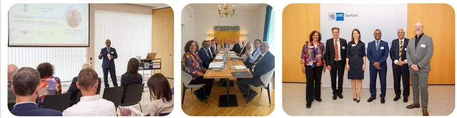 Consul General of India addressing the IHK Saarland event, with the group of participants