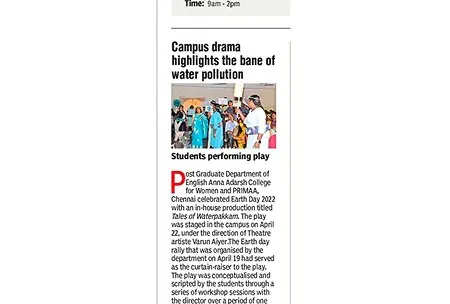 Newspaper clipping: Campus drama highlights the bane of water pollution