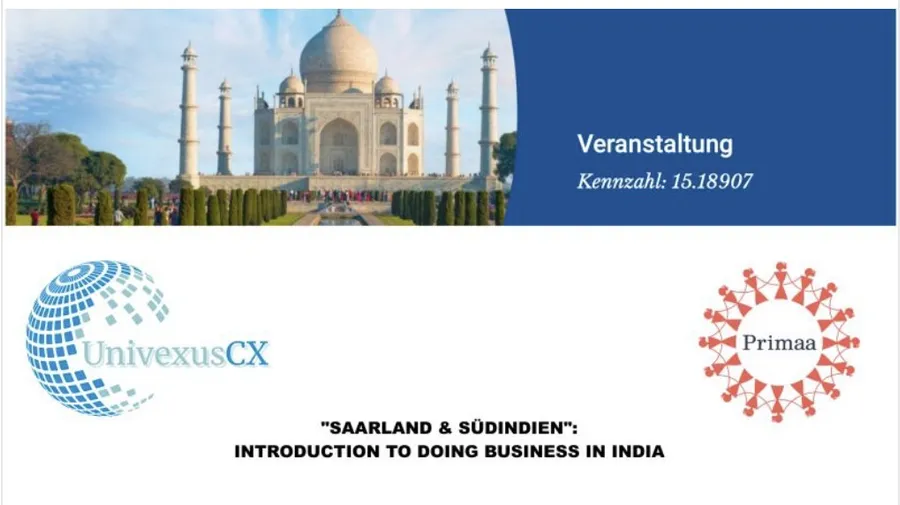 Poster for the webinar “Saarland & Südindien: Introduction to Doing Business in India”