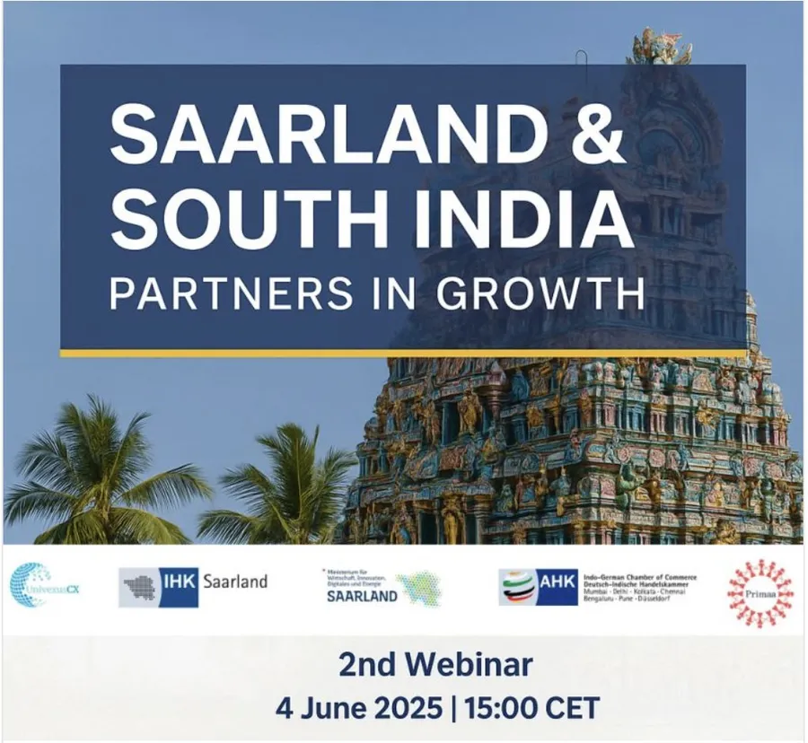 Poster for the webinar “Saarland & South India: Partners in Growth”, 4 June 2025